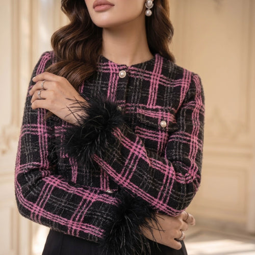Feather Cuff Boucle Jacket
