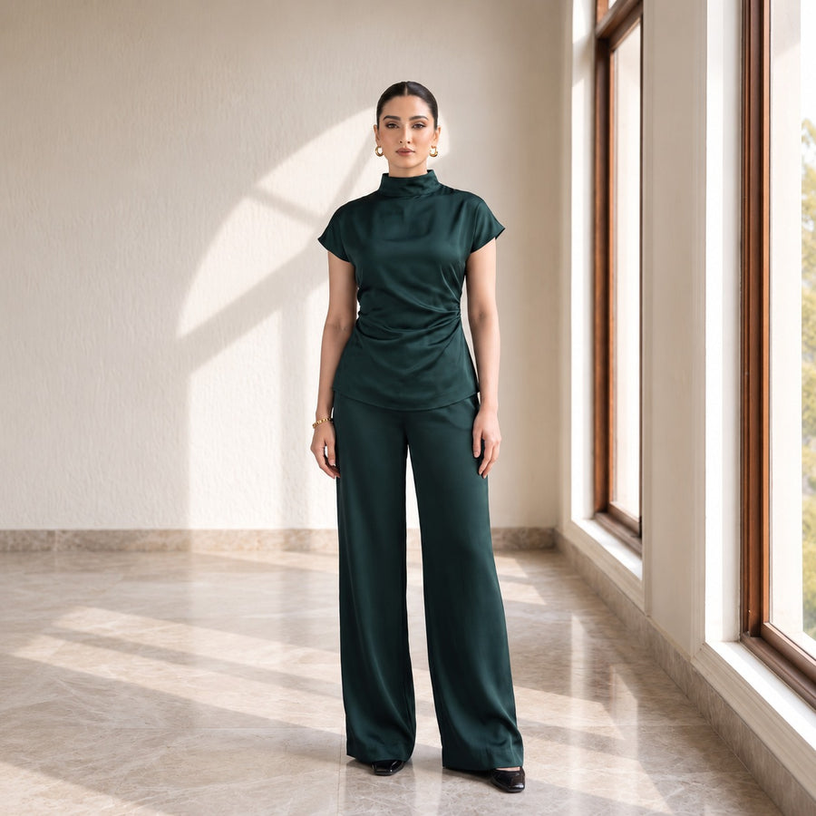 Juliet Teal Satin Co-ord Set